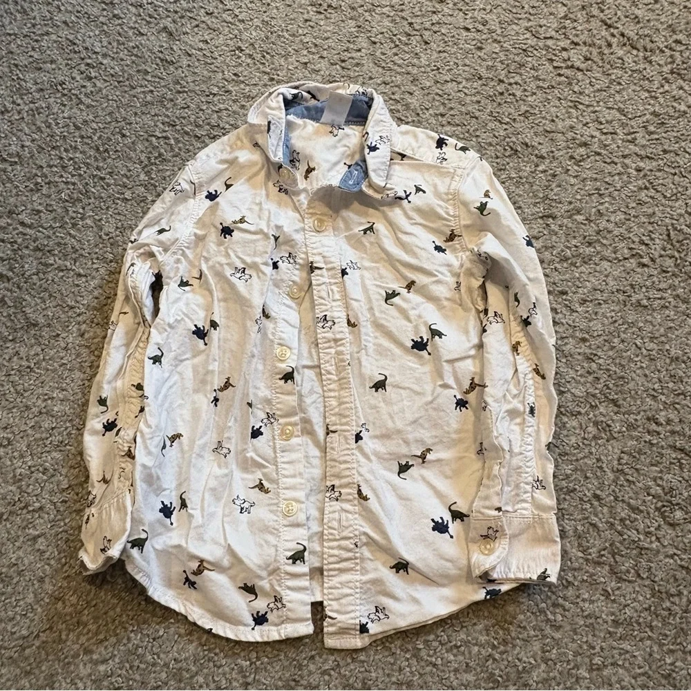 Size 5 Button Down Shirt Bundle Boys Dinosaur Plaid Yellow Blue Carter Gymboree